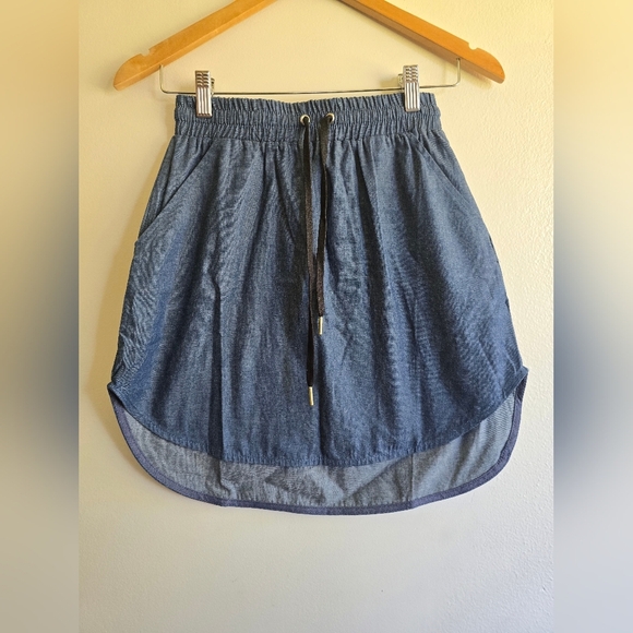 NWOT, Never A Wallflower, Light Blue Denim Track Skirt, Size Small - Picture 3 of 8
